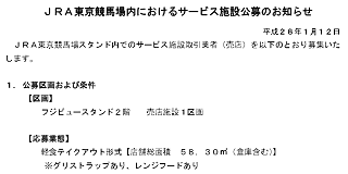 東京競馬場飲食店公募のお知らせ