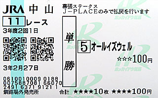 単勝馬券 | オールイズウェル（幕張ステークス）＠J-PLACEくしろ