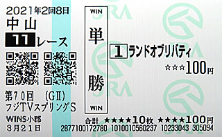 単勝馬券 | ランドオブリバティ（スプリングステークス）＠ウインズ小郡