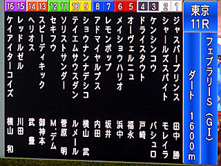 フェブラリーステークス出馬表